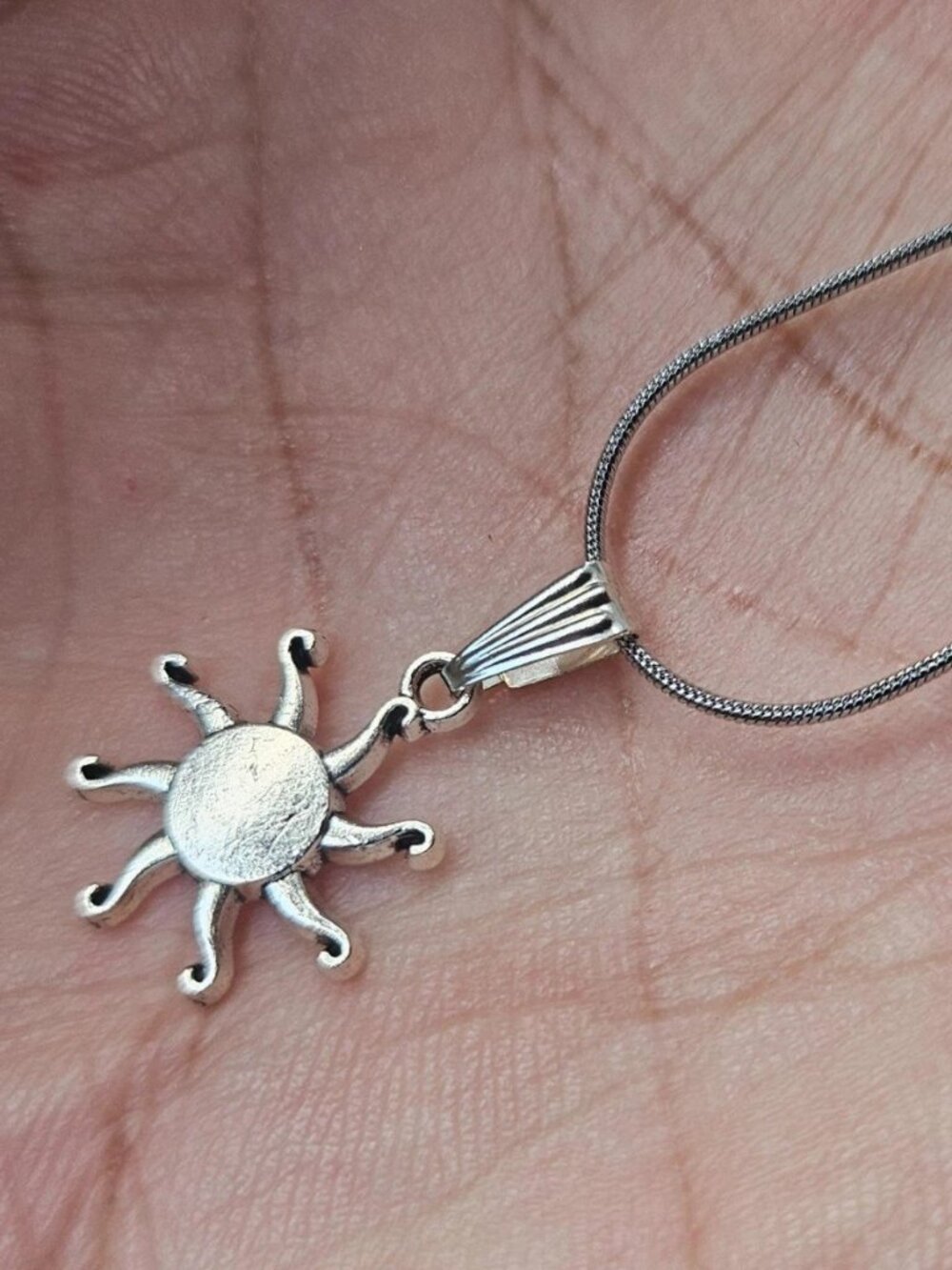 Sun Pendant Necklace Silver Tone Fashion Jewelry Silver Tone Chain Necklace New